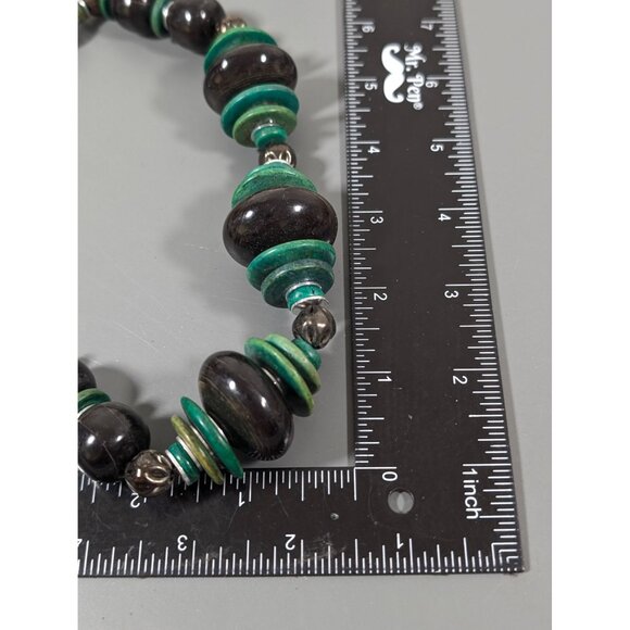 Vintage Green Black Beaded Chunky Tribal Statement Necklace 17" - Picture 8 of 8